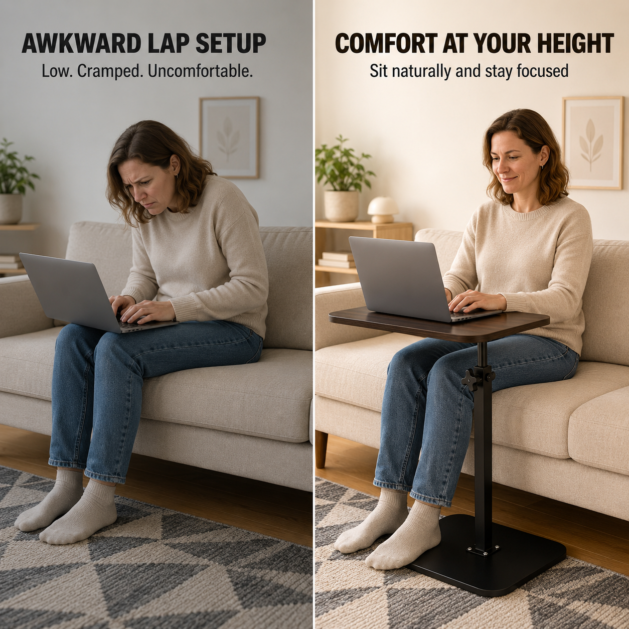 Mobile Adjustable Overbed Table C-Shape Laptop Desk with Rolling Wheels