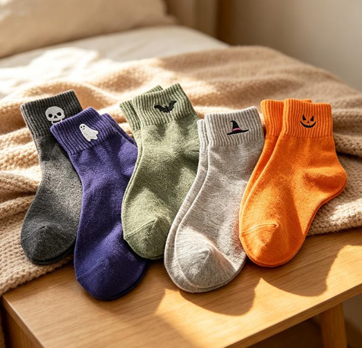 Spooky & Cute Halloween Socks for Women – 5-Pair Cozy Crew Sock Set