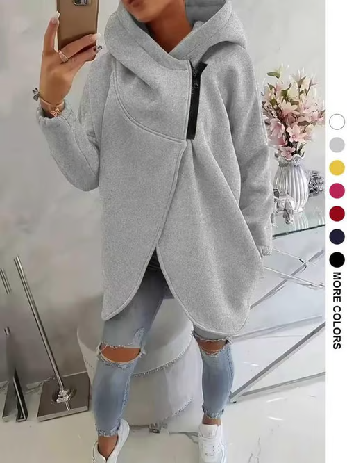 Women's Plus Size Hooded Sweatshirt, Half-zip Fashion Design