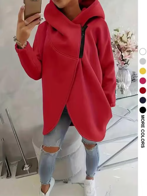 Women's Plus Size Hooded Sweatshirt, Half-zip Fashion Design