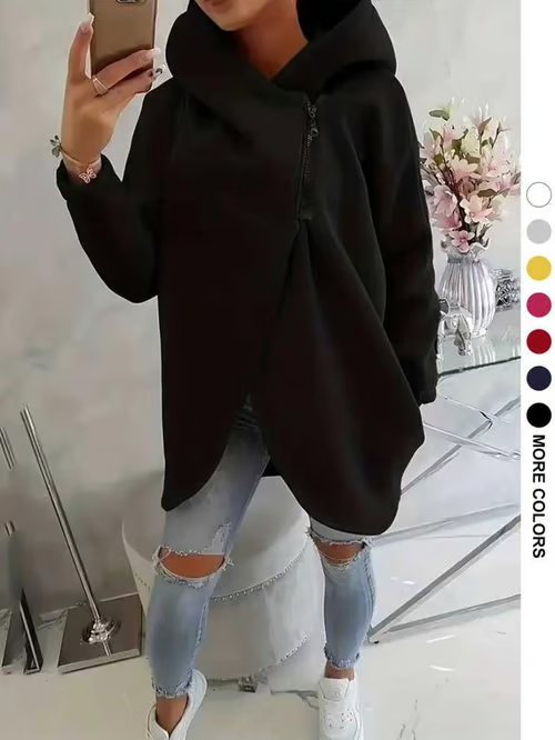 Women's Plus Size Hooded Sweatshirt, Half-zip Fashion Design