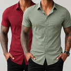 2-Pack Men's Stretch Slim Fit Short Sleeve Dress Shirt | Wrinkle-Free Button Down