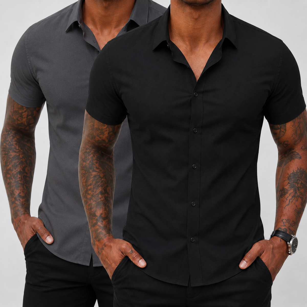 2-Pack Men's Stretch Slim Fit Short Sleeve Dress Shirt | Wrinkle-Free Button Down