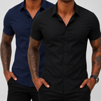 2-Pack Men's Stretch Slim Fit Short Sleeve Dress Shirt | Wrinkle-Free Button Down