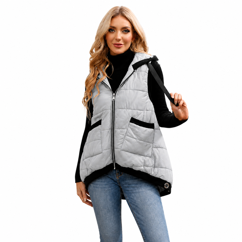 Women's Hooded Outwear Vest Lightweight Zipper Up Padded Gilet With Pockets Basic Fitted