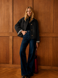 Women’s Cropped Trench Coat – Classic Collar, Oversized Fit, Checkered Lining & Functional Pockets