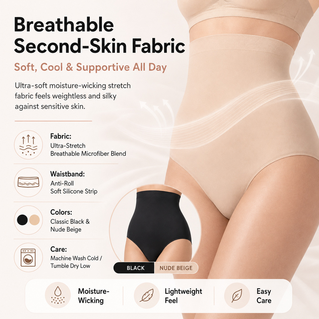 High-Waisted Seamless Shapewear Panty – Tummy Control, Anti-Slip & Breathable Stretch Fit