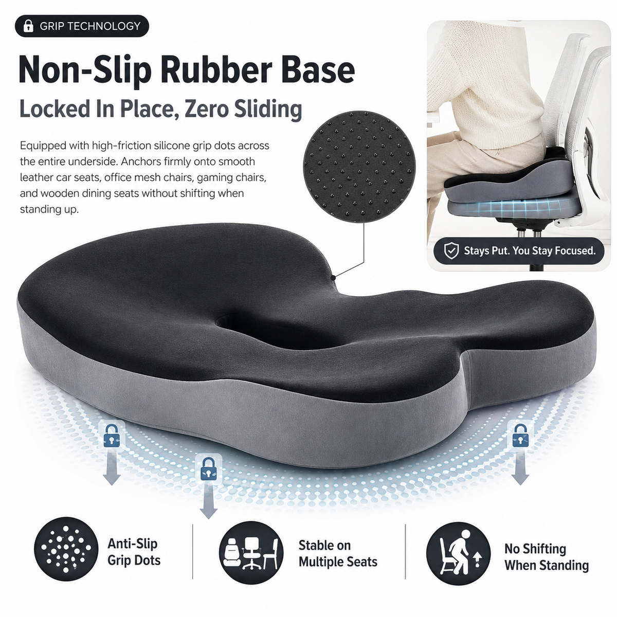 Memory Foam Seat Cushion – Non-Slip, Deep Seat, Back Support & Removable Cover