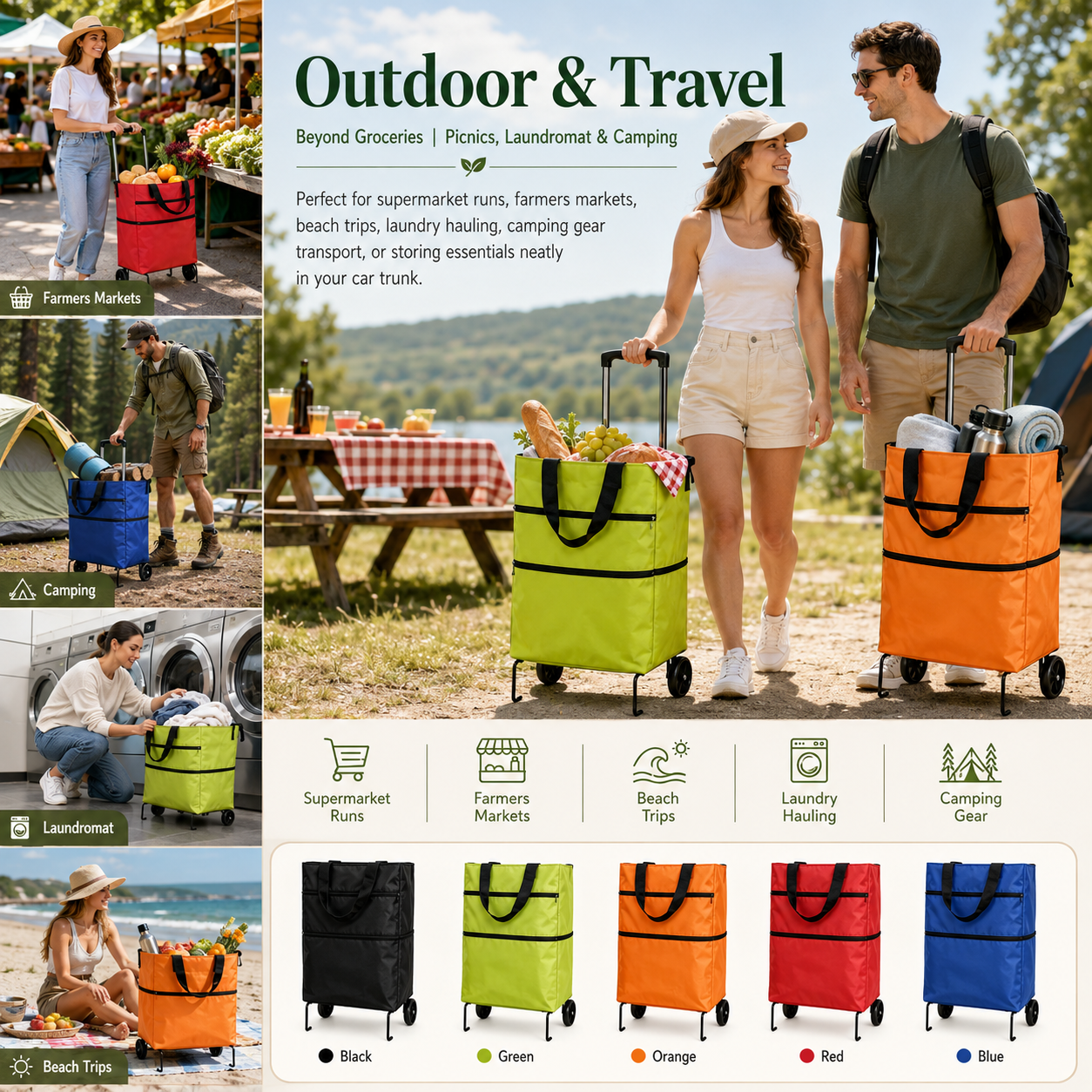 Foldable Wheeled Shopping Tote – Lightweight, Reusable & Spacious Grocery Bag