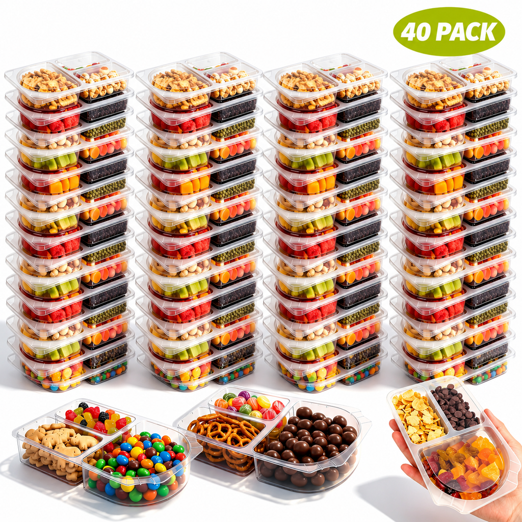 2-Compartment Reusable Snack Containers with Lids – Stackable Meal Prep Set
