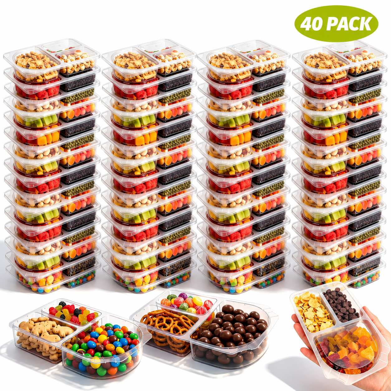 2-Compartment Reusable Snack Containers with Lids – Stackable Meal Prep Set