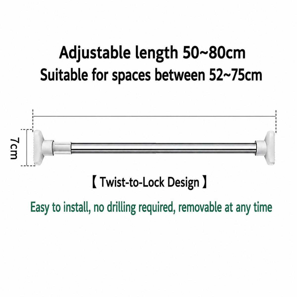 Drill-Free Adjustable Tension Rod | Multi-Size Clothes Drying & Closet Bar