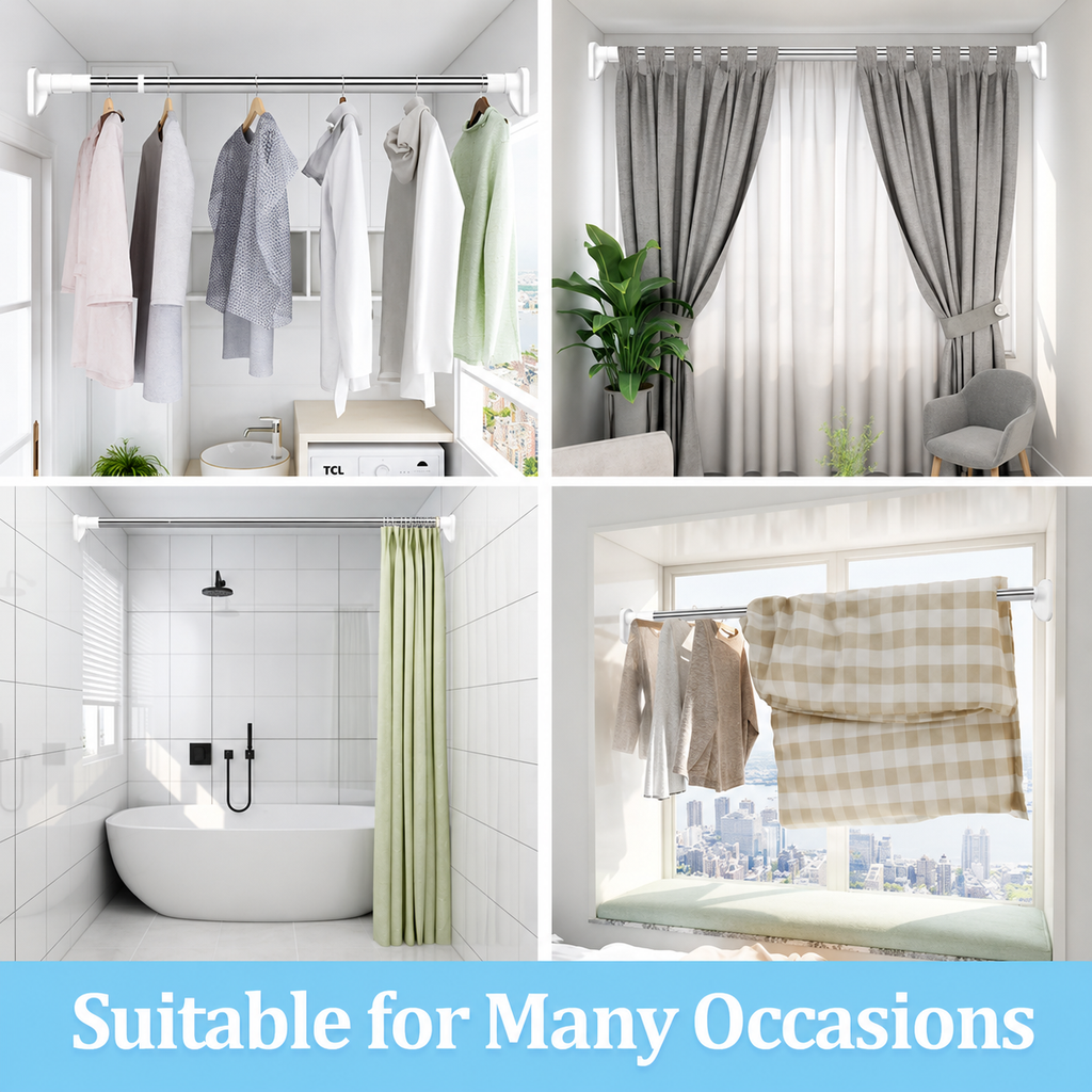 Drill-Free Adjustable Tension Rod | Multi-Size Clothes Drying & Closet Bar