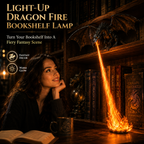 🐉 Light-Up Dragon Fire Bookshelf Lamp — Gothic Mythical Dragon Statue with Cascading Luminous Flame Effect ✨