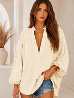 Womens V-Neck Button-Down 3/4 Sleeve Casual Blouse & High-Low Hem Tunic Top