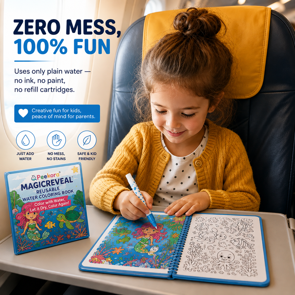 ✨ Reusable Water Coloring Book for Kids — Mess-Free & Reusable Water Painting Book with Free Refillable Pen 🎨💧
