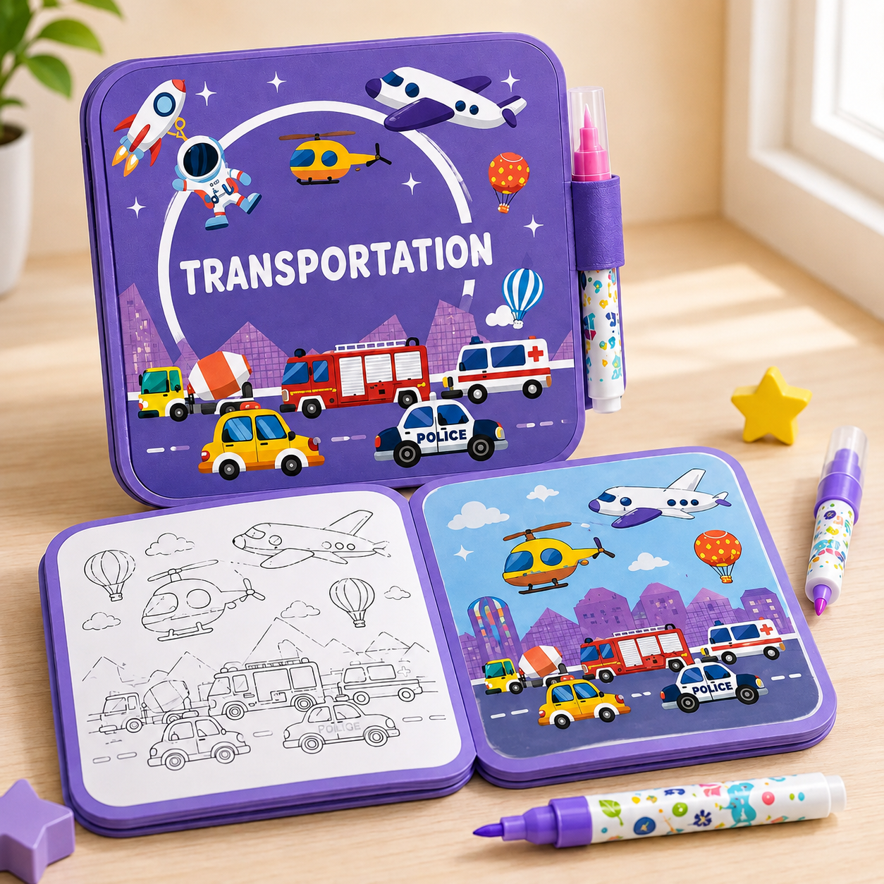 ✨ Reusable Water Coloring Book for Kids — Mess-Free & Reusable Water Painting Book with Free Refillable Pen 🎨💧