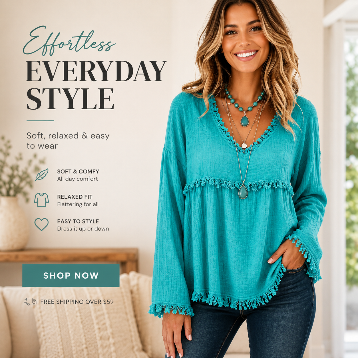 Bohemian Charm Fringe V-Neck Pullover — Effortless Elegance