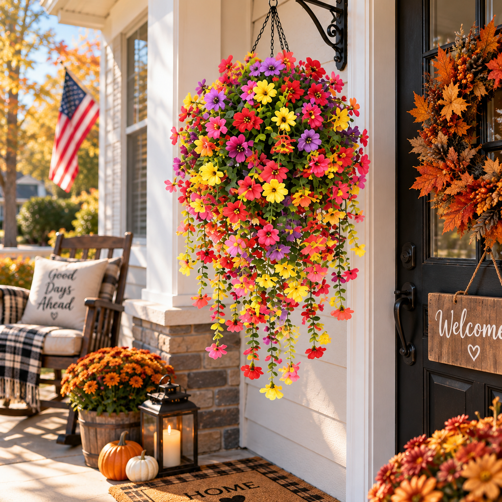 🌿 Maintenance-Free 30-Inch Cascading Faux Daisy Vines – Rich Seasonal Porch & Window Box Decor (8 PCS)