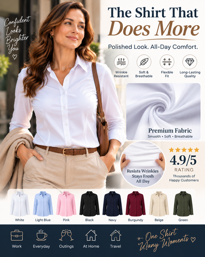 Classic Work & Business Casual Long Sleeve Button-Down Shirt for Women