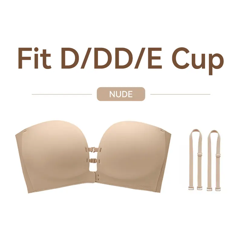 ✨Womens Strapless Front Closure Bra Push Up Lift Bra Padded Add Cup Non Slip Anti-Slip Grip & Removable Straps Fit Outfits Wireless Supportive Seamless