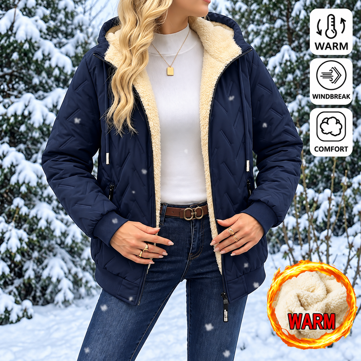 Women’s Thermal Fleece-Lined Winter Jacket | Lightweight Quilted Full-Zip Hooded Coat with Secure Pockets
