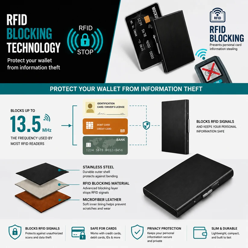 💳 RFID Blocking Leather & Metal Card Case - Slim Business & Credit Card Holder