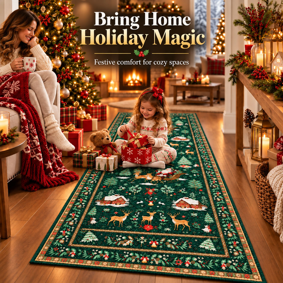 🎄Christmas Washable Runner Rug | Non-Slip Holiday Hallway & Kitchen Mat