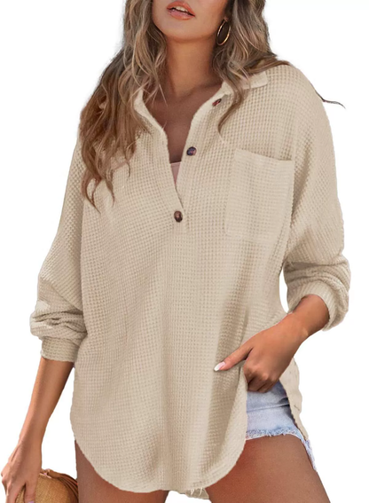 Women's Oversized Henley Waffle Shirts