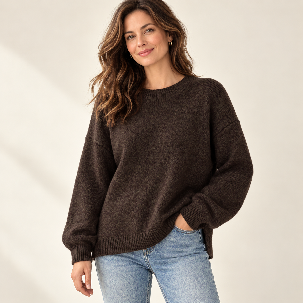 Women's Drop Shoulder Split Hem Oversized Loose Fit Baggy Sweater