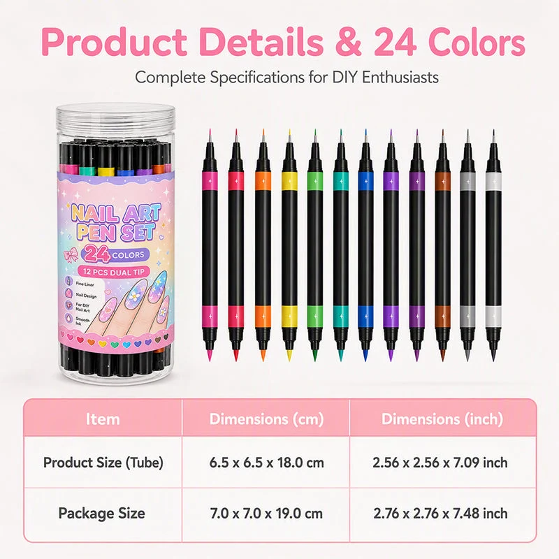📢📢50% OFF !!⏰️ 24 Colors Dual Ended Nail Art Pens Set