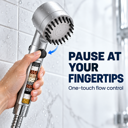 🚿Silver Filtered HandheldShower Head I ON/OFF Switch,High Pressure Turbo Flow,Chlorine Filter for Hard Water