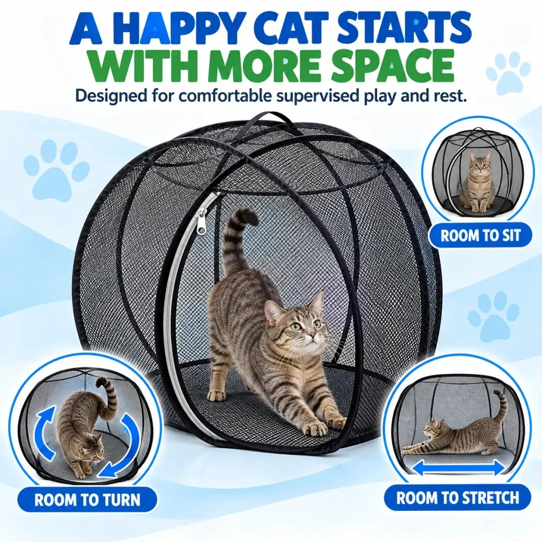 🐱 Pop Up Cat Playpen | 32-Inch Breathable Mesh Enclosure for Indoor & Outdoor Use 🌿