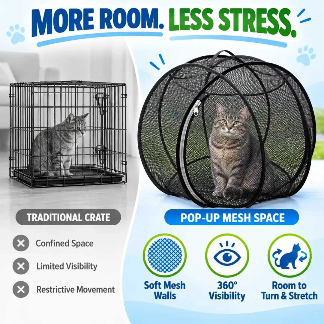 🐱 Pop Up Cat Playpen | 32-Inch Breathable Mesh Enclosure for Indoor & Outdoor Use 🌿