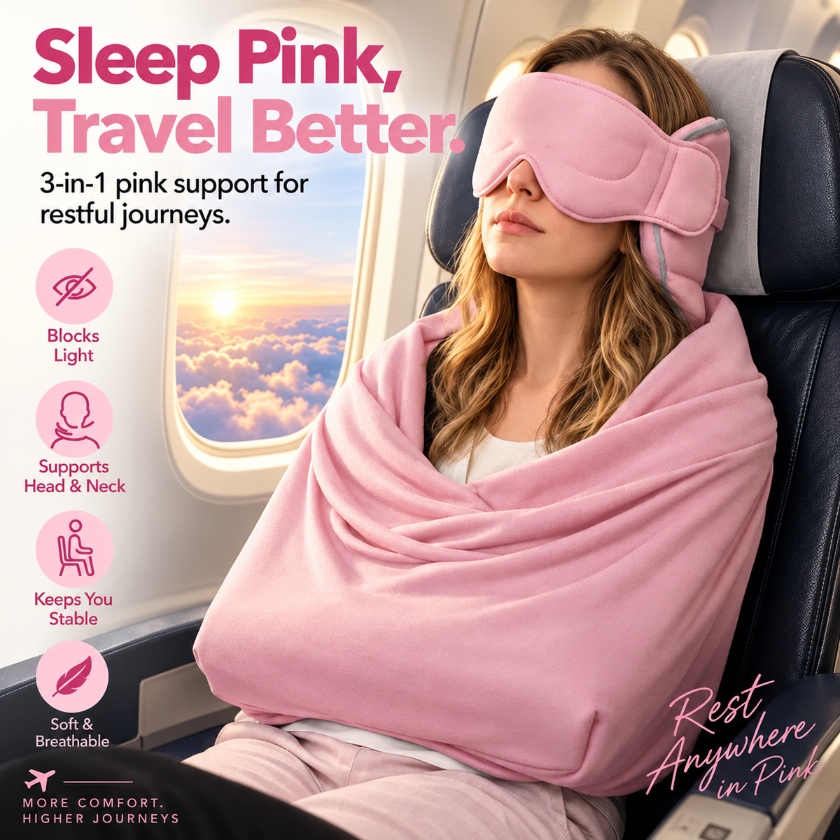 ✈️  3-in-1 Travel Sleep Support – Blackout Eye Mask & Head Support