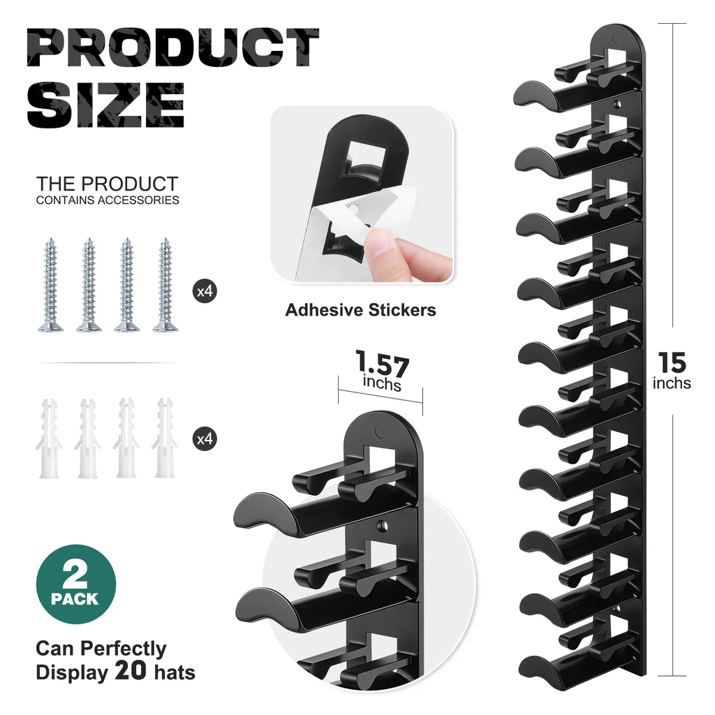 🧢Wall-mounted hat rack – each rack can hold 10 hats🧢No-drill installation