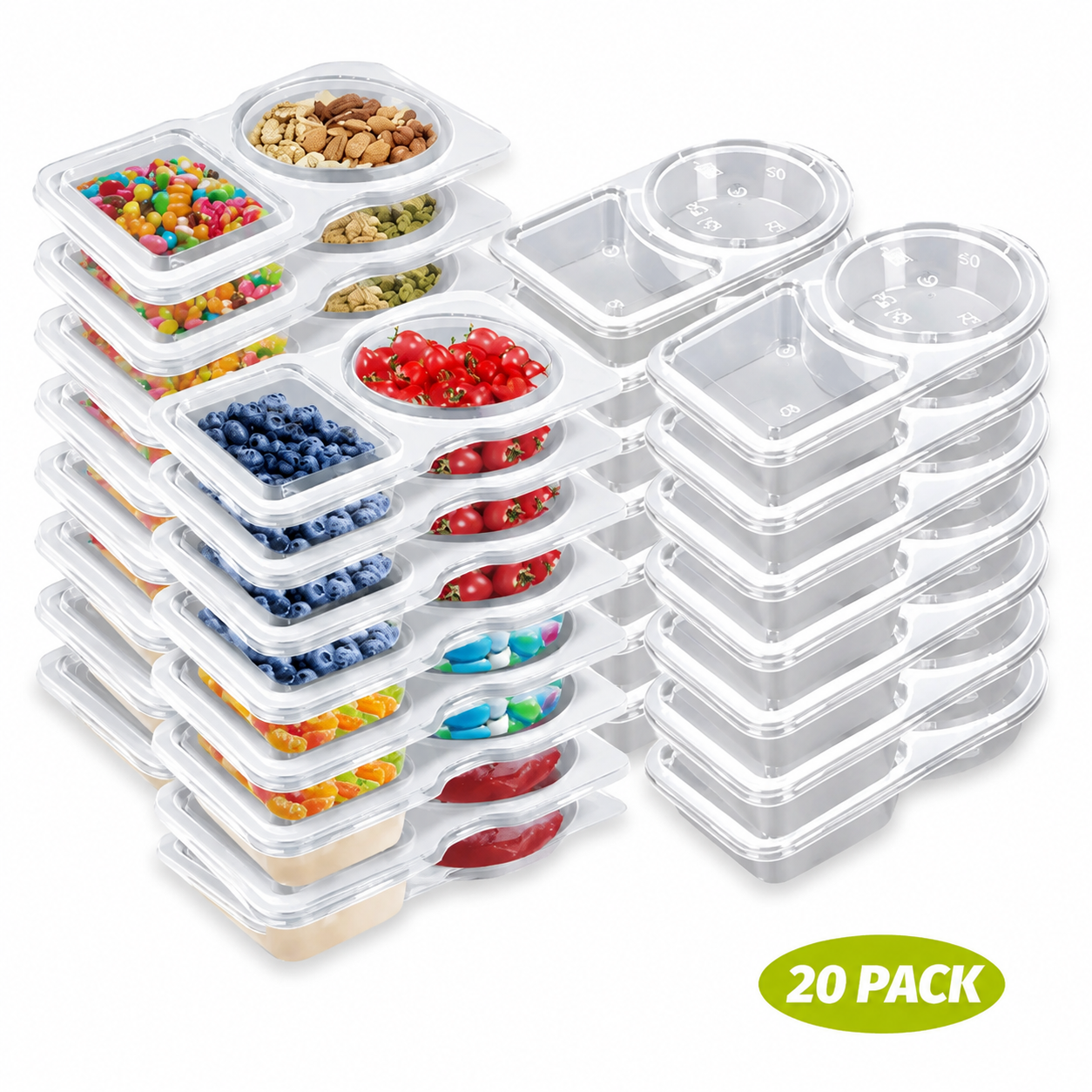 2-Compartment Reusable Snack Containers with Lids – Stackable Meal Prep Set