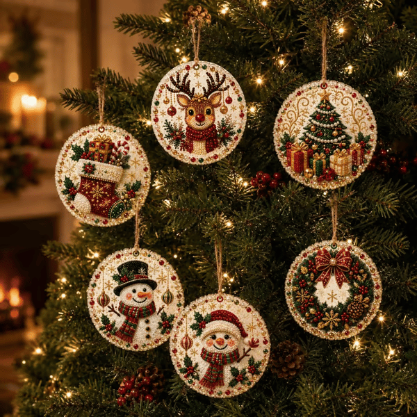 🎄🦌 6-Pack Christmas Diamond Painting Ornament Kit | Make Beautiful Hand‑Made Decorations🎁