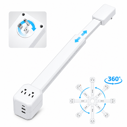 Rotating & Extendable Wall Outlet Extender – 4-in-1 Power Strip with USB-A & USB-C