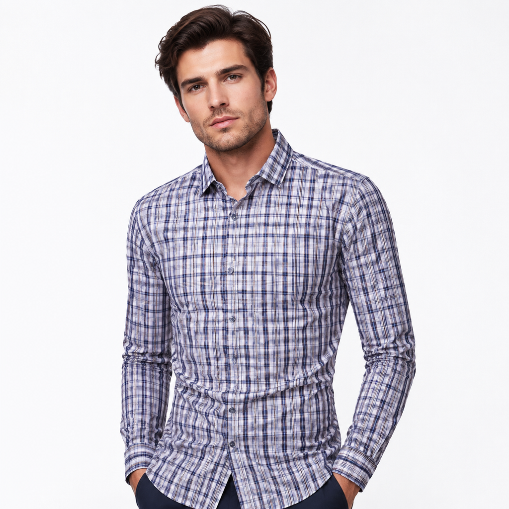 Men's Classic Plaid Slim Fit Button Down Shirt