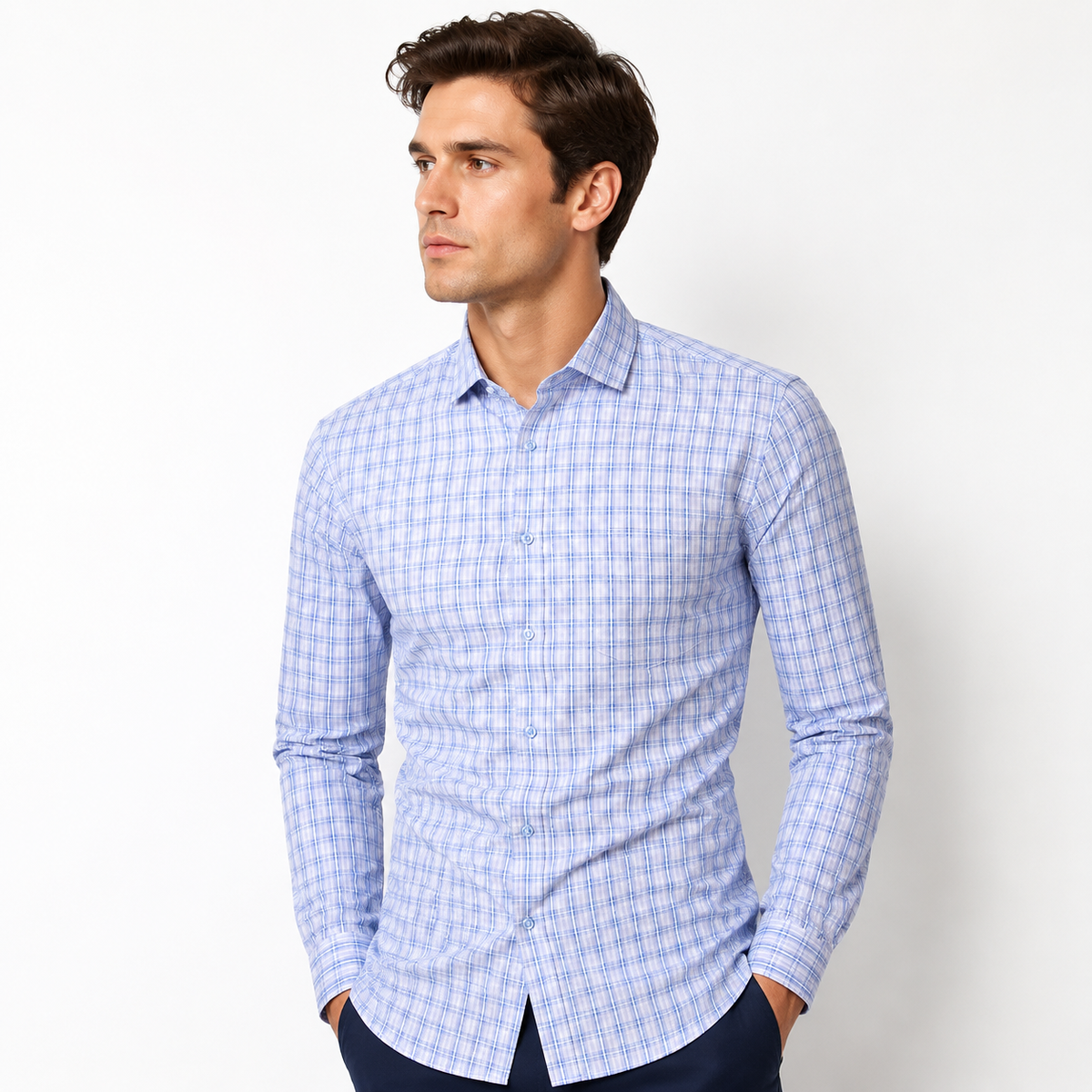 Men's Classic Plaid Slim Fit Button Down Shirt