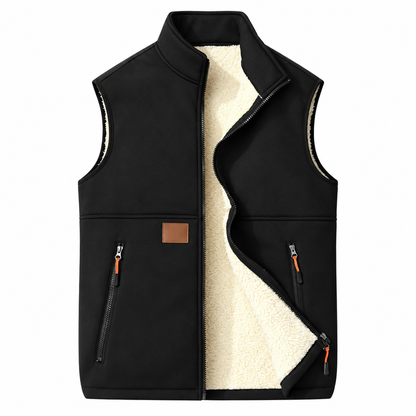 ❄️ Men’s Fleece-Lined Full-Zip Vest with Stand Collar & Zippered Pockets