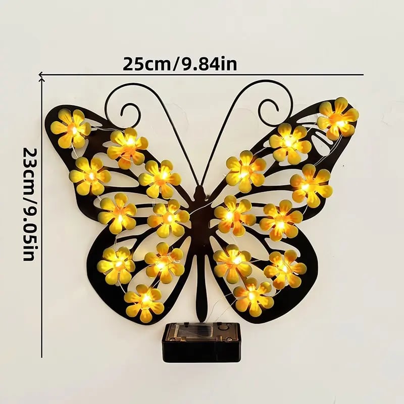 Outdoor Metal Butterfly Wall Art Decorative Solar Light