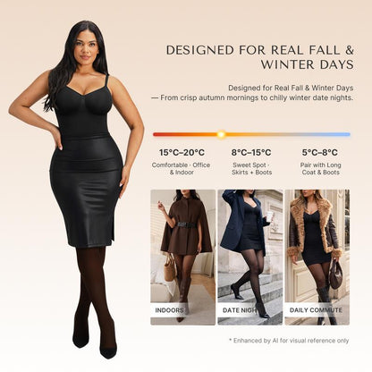 Fleece-Lined Sheer Shaping Bodysuit Tights – Warm, Smooth & Sculpted