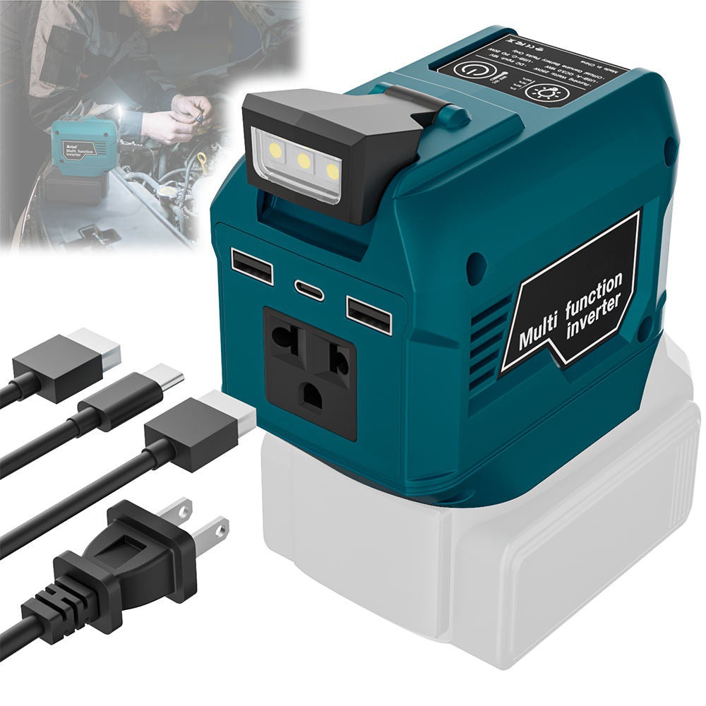 220W Portable Power Inverter with USB-C, Dual USB Ports & LED Work Light