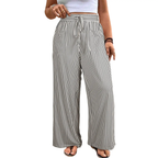 Women’s Plus Size High-Waisted Stretchy Striped Wide-Leg Casual Pants