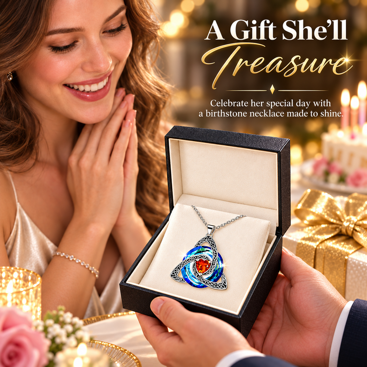 Celtic Trinity Knot Birthstone Necklace - Eternal Love Pendant & Perfect Gift
