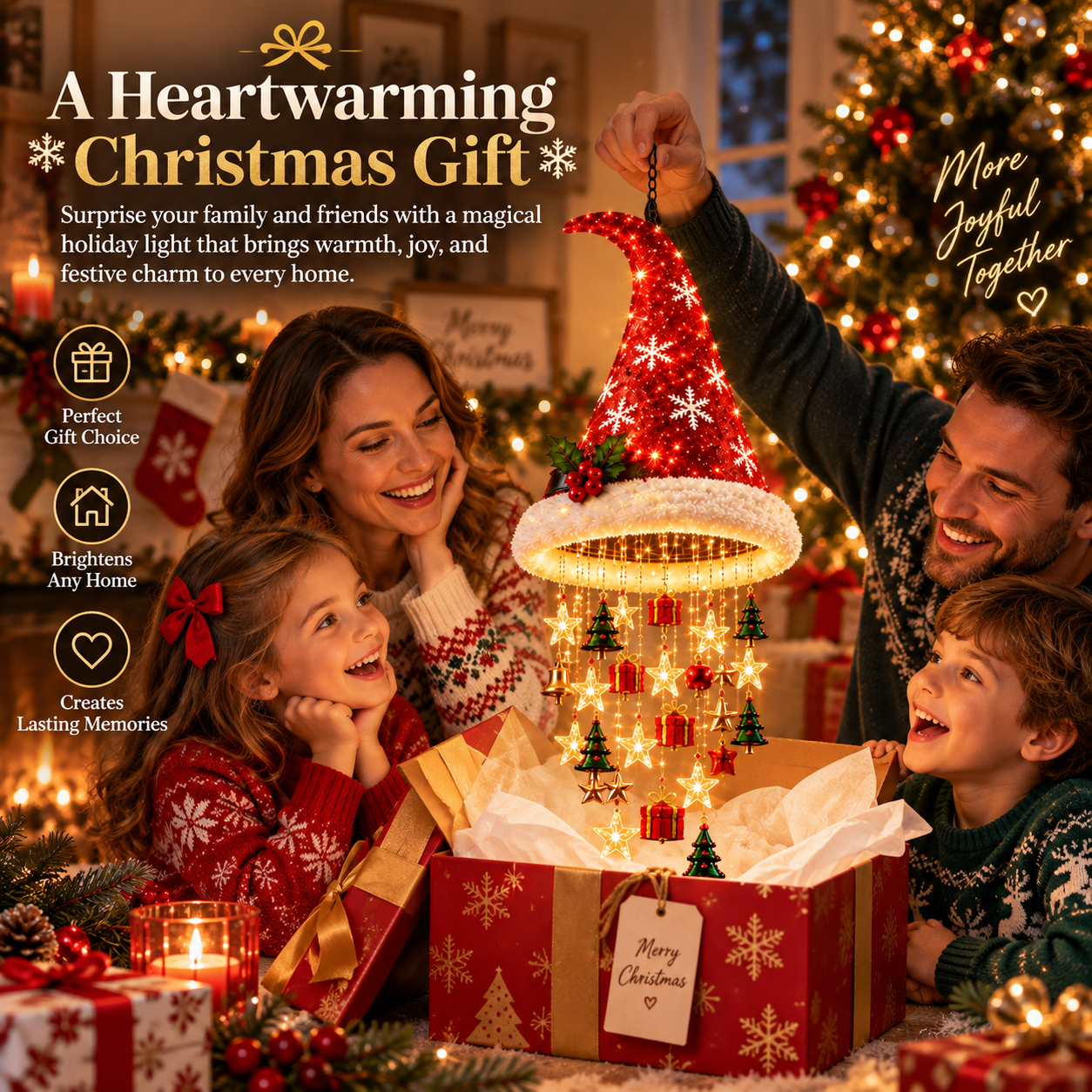🎄 Premium Lighted Christmas Chandelier ✨ Festive Hanging Holiday Decor with Warm Glowing Lights