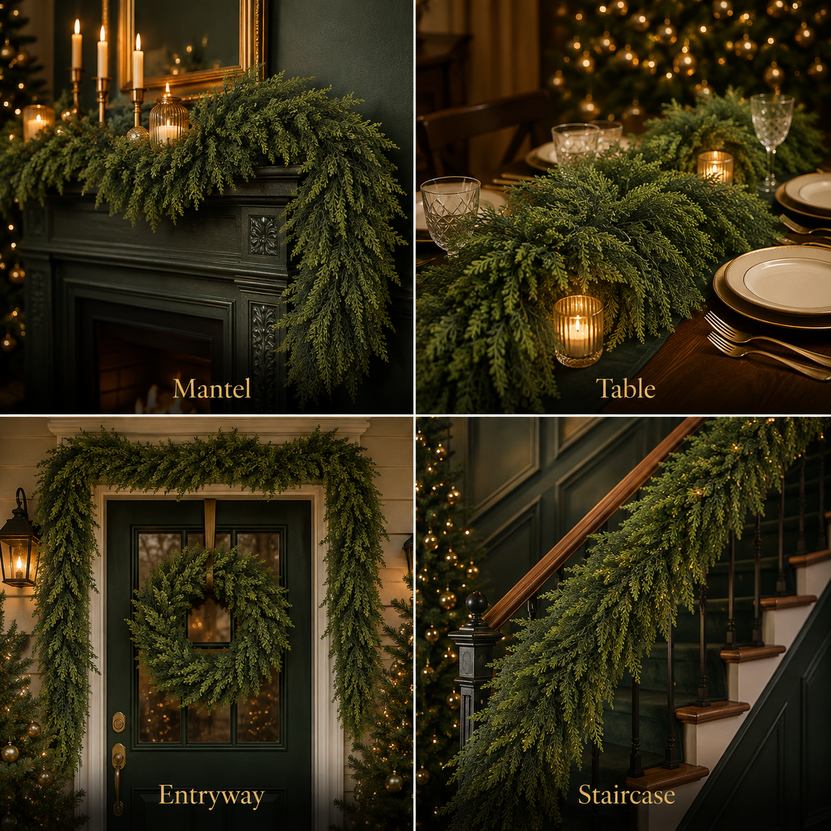 6ft Artificial Cedar Garland – Extra-Full Winter Greenery Pine Wreath