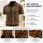 Men’s Vintage Striped Knit Polo Shirt – Retro Button-Front Short Sleeve Top